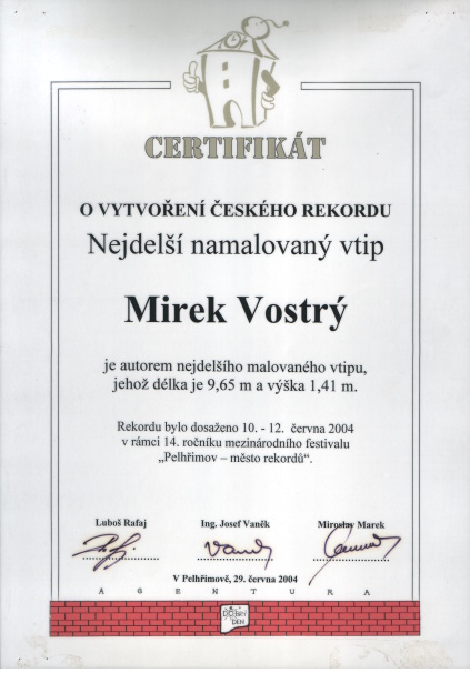 Certifikát Rekord první